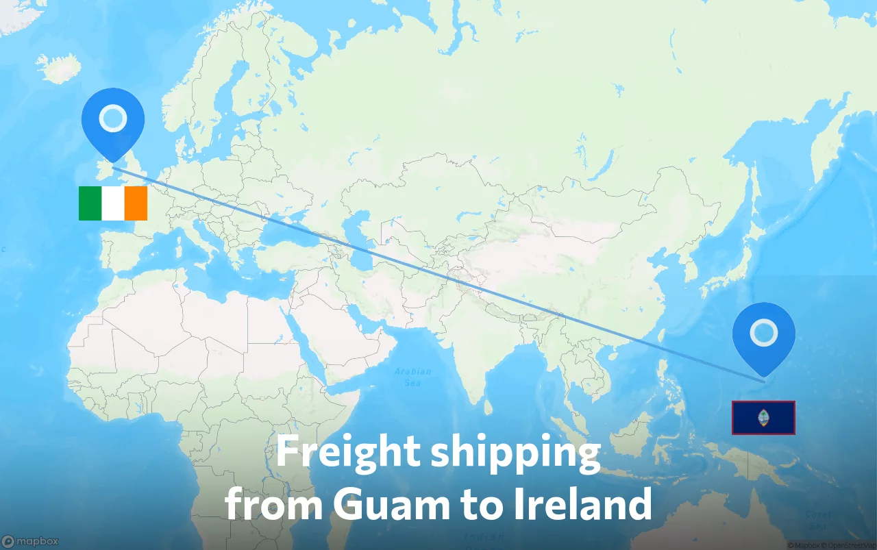 Shipping route from Guam to Ireland