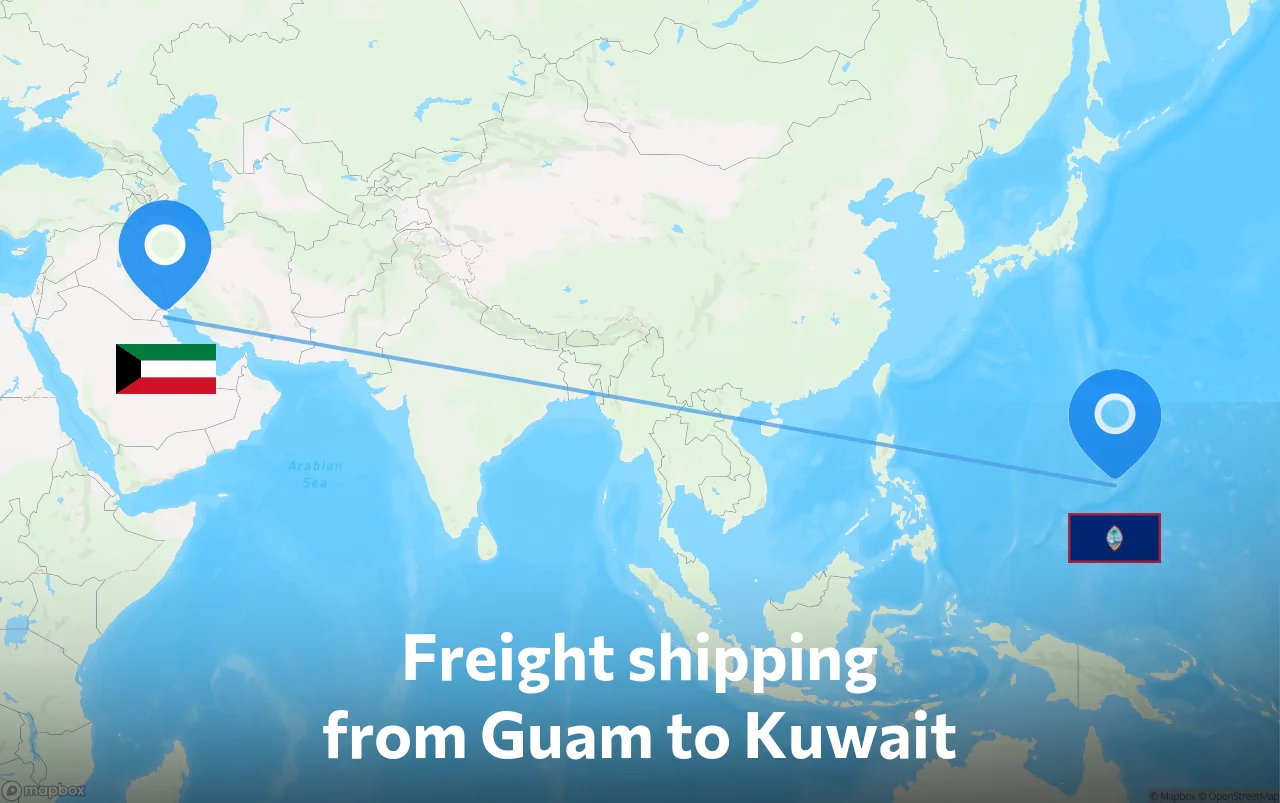 Shipping route from Guam to Kuwait