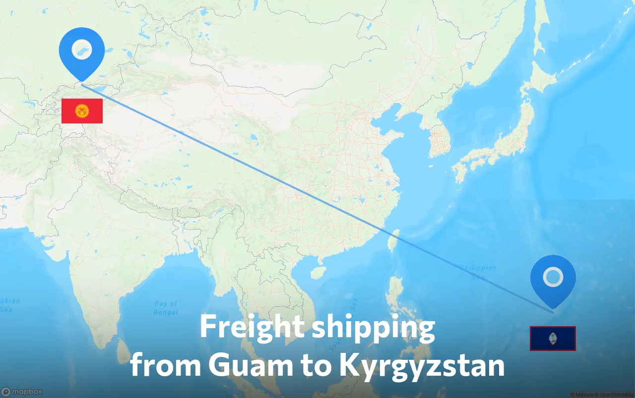 Shipping route from Guam to Kyrgyzstan
