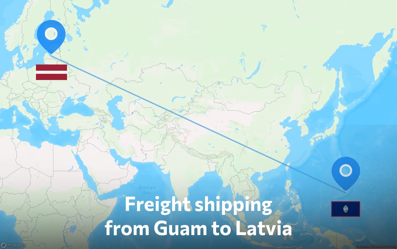 Shipping route from Guam to Latvia