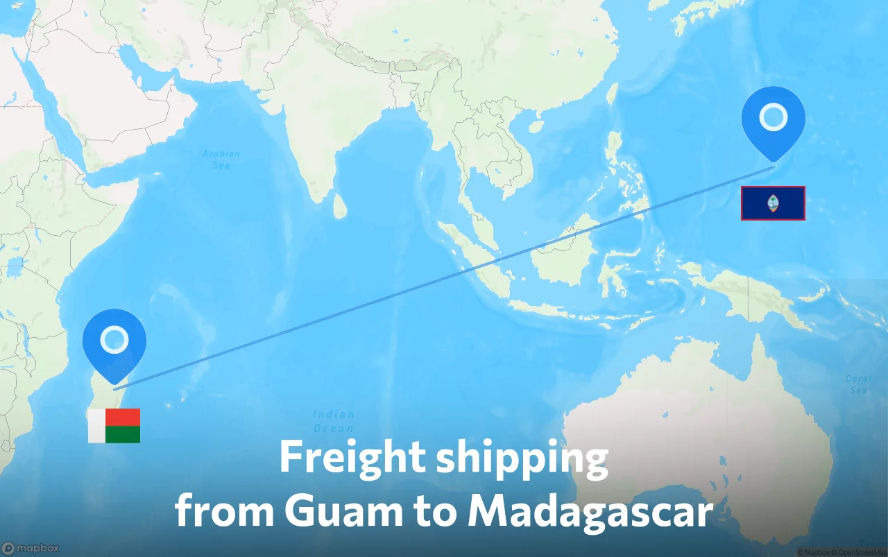 Shipping route from Guam to Madagascar