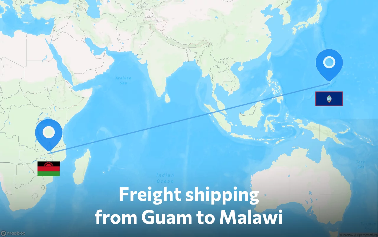 Shipping route from Guam to Malawi