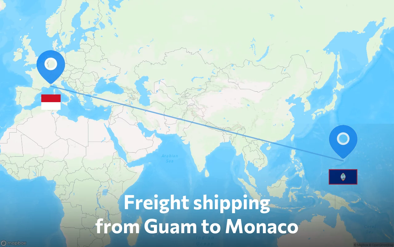 Shipping route from Guam to Monaco