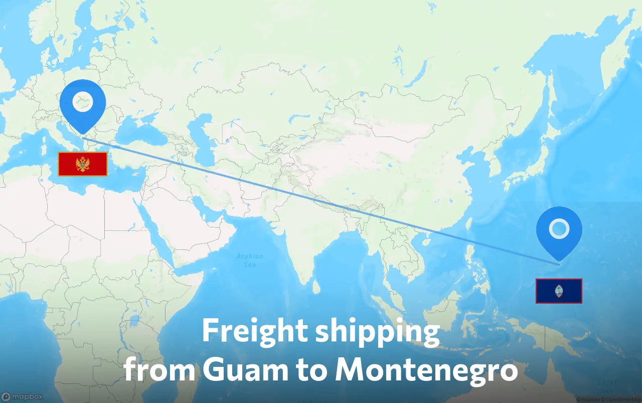 Shipping route from Guam to Montenegro