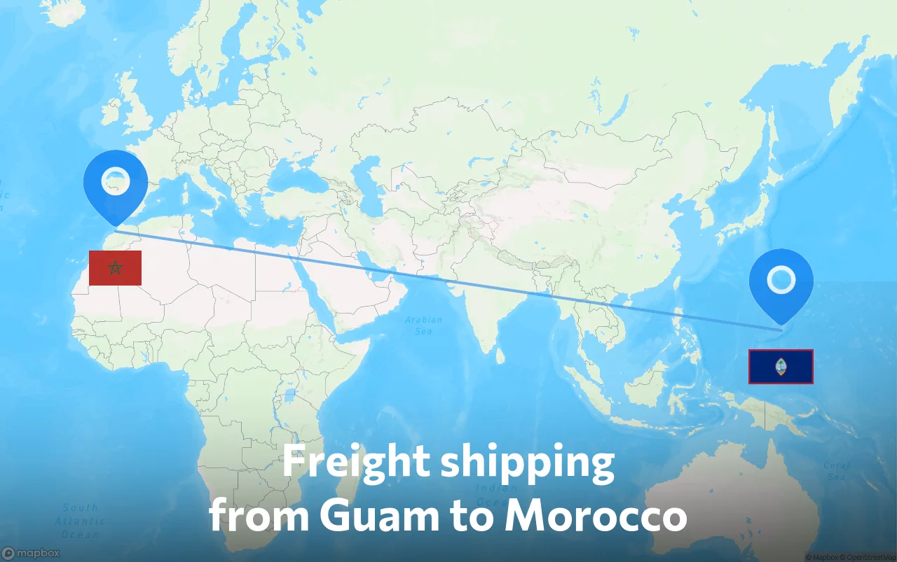 Shipping route from Guam to Morocco