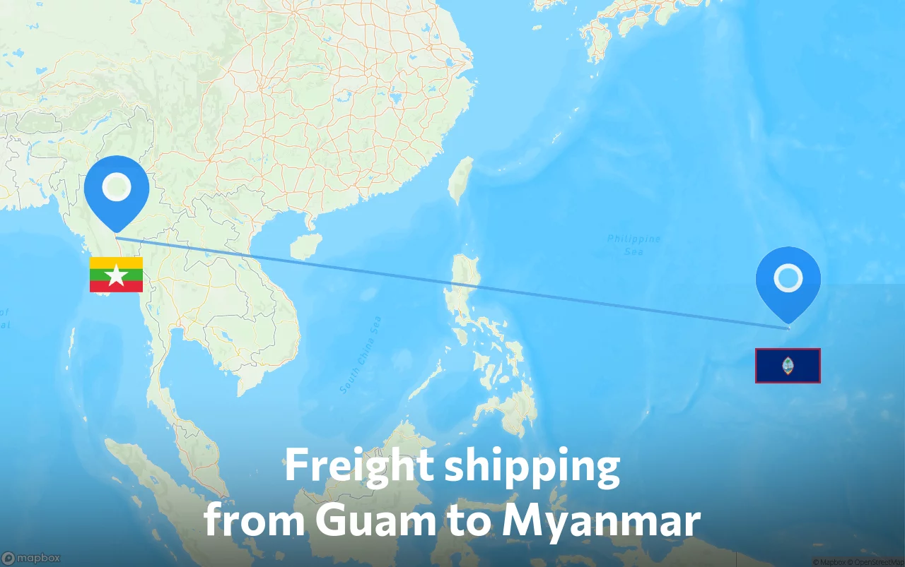 Shipping route from Guam to Myanmar