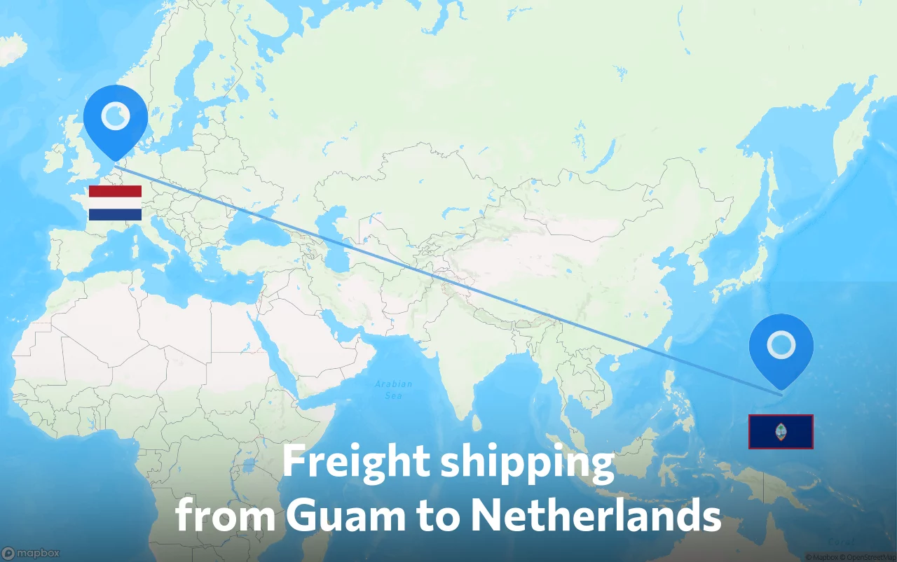 Shipping route from Guam to Netherlands