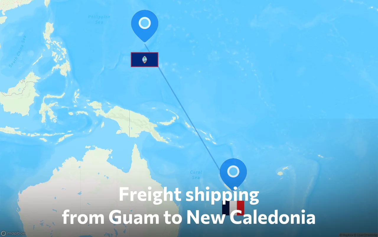 Shipping route from Guam to New Caledonia