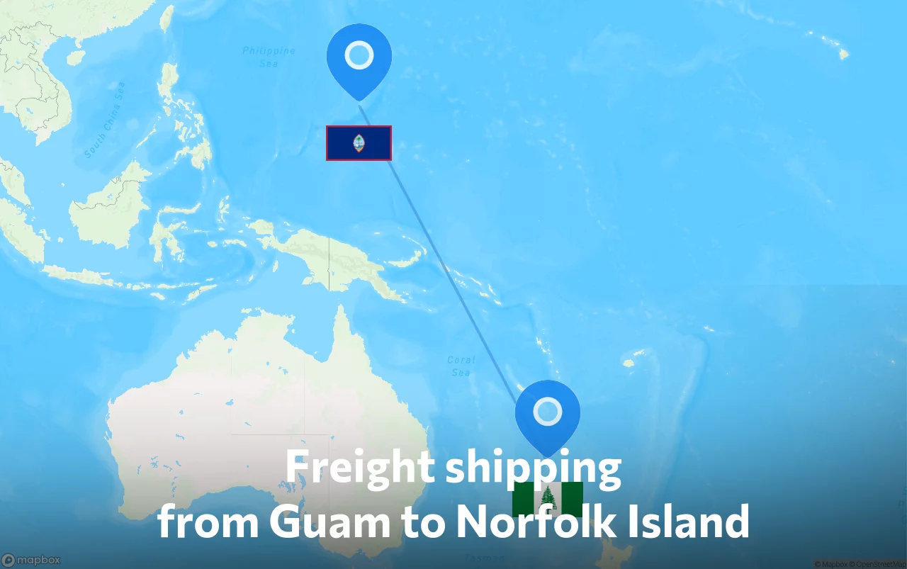 Shipping route from Guam to Norfolk Island