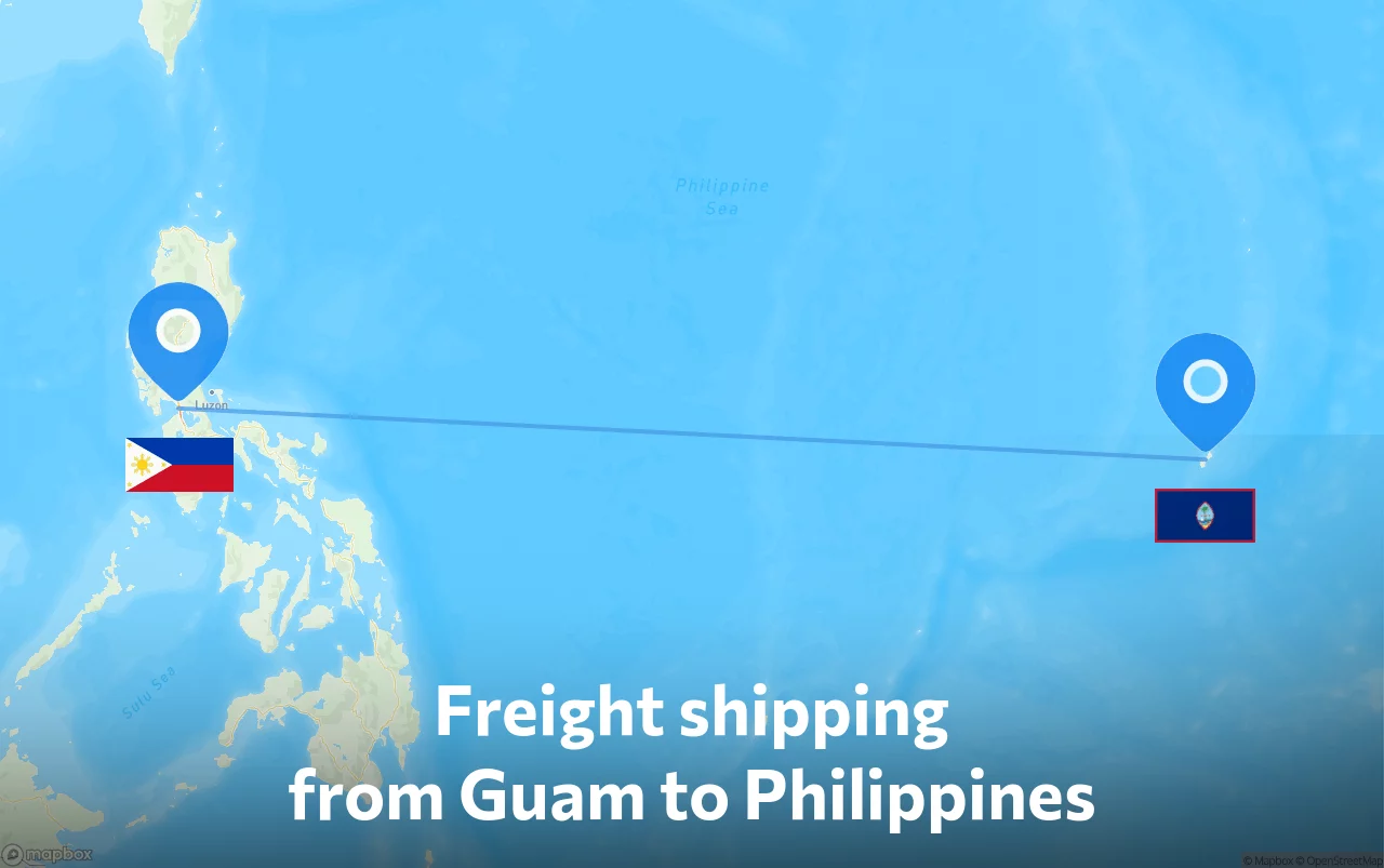 Shipping route from Guam to Philippines