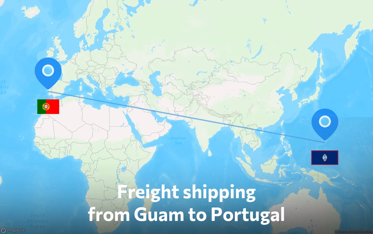 Shipping route from Guam to Portugal