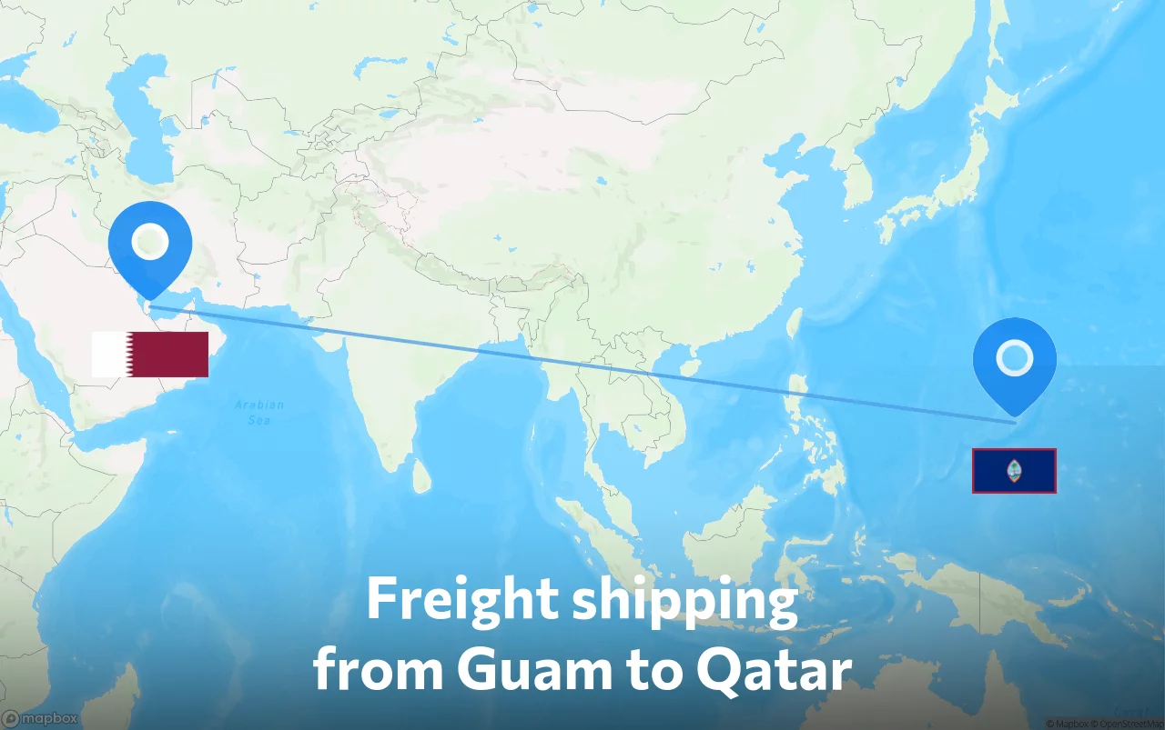 Shipping route from Guam to Qatar