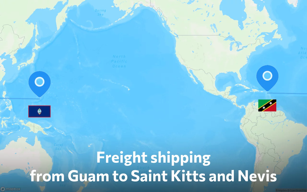 Shipping route from Guam to Saint Kitts and Nevis