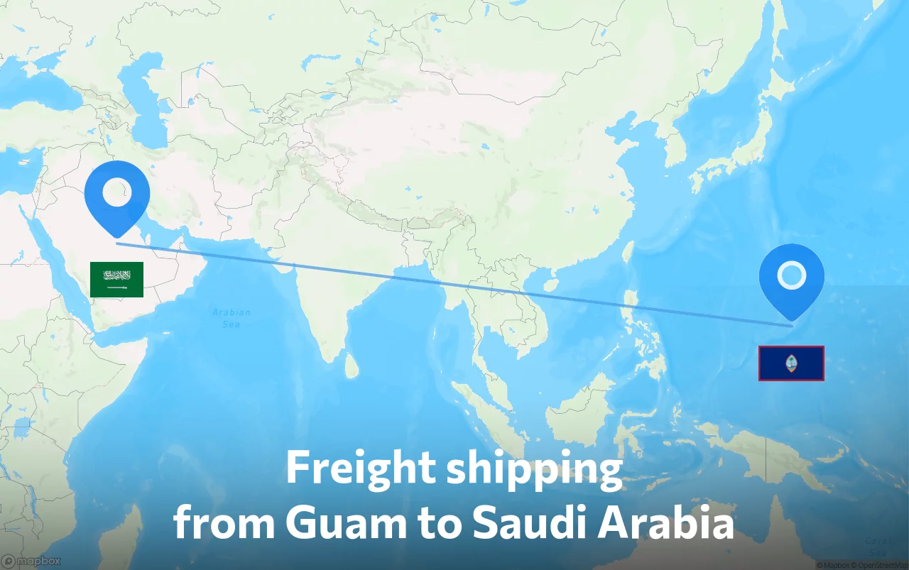 Shipping route from Guam to Saudi Arabia