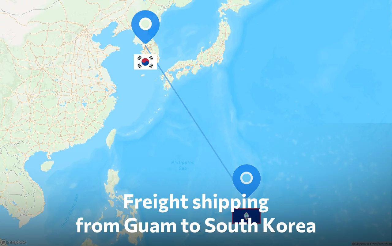 Shipping route from Guam to South Korea