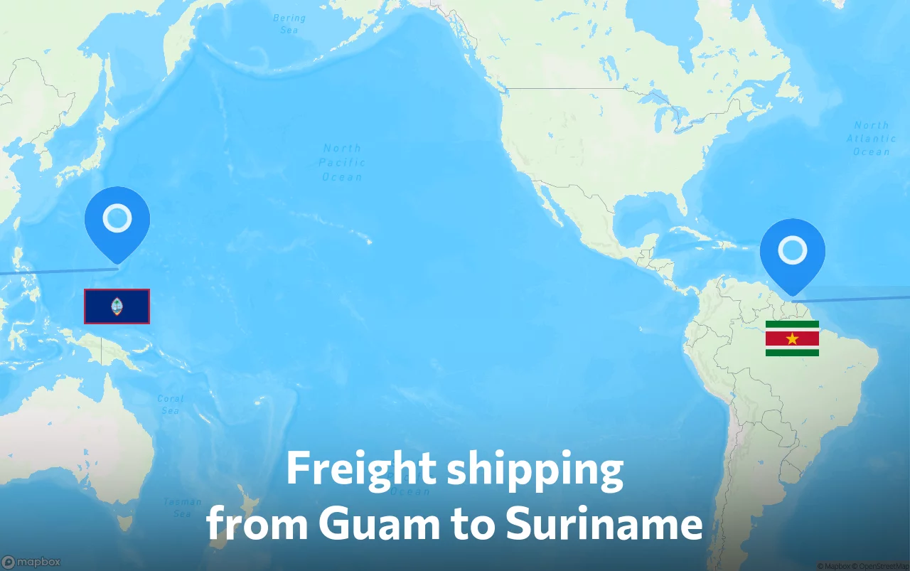 Shipping route from Guam to Suriname