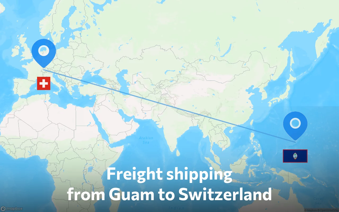 Shipping route from Guam to Switzerland