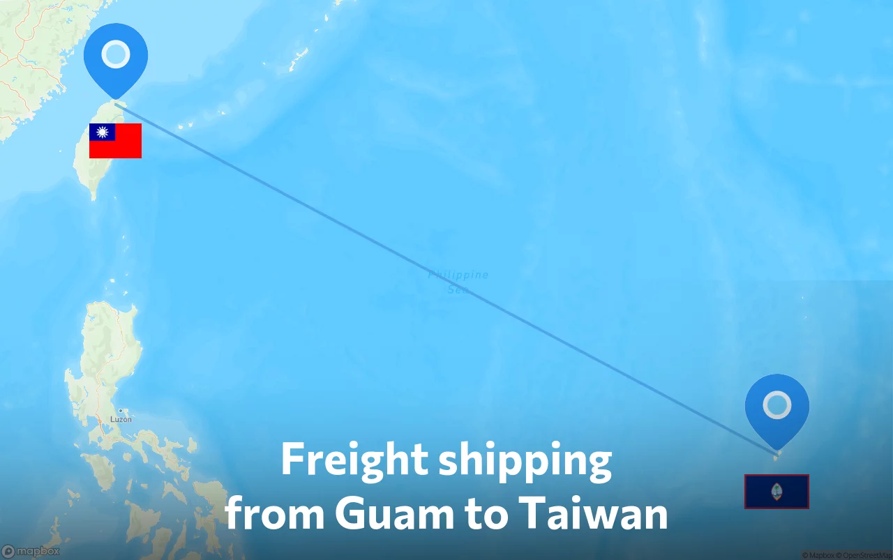 Shipping route from Guam to Taiwan