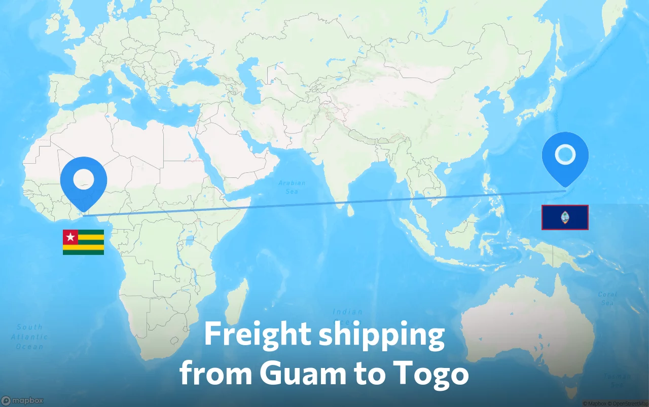 Shipping route from Guam to Togo