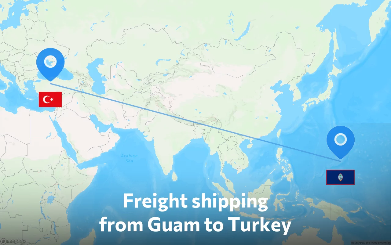 Shipping route from Guam to Turkey