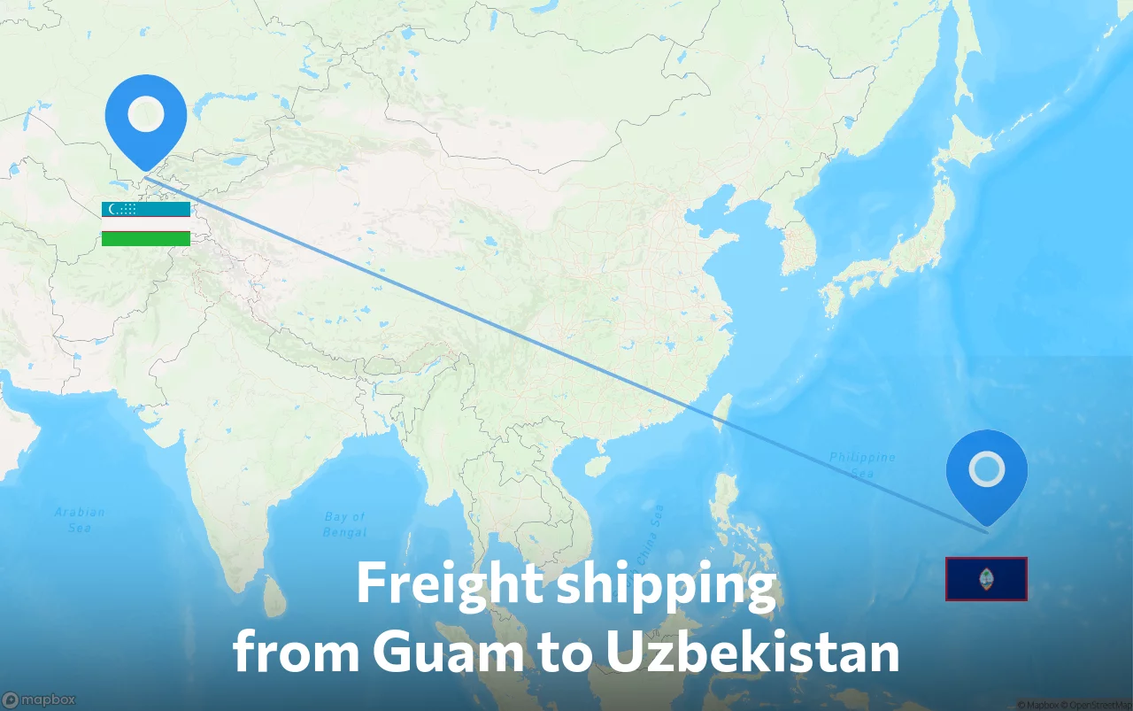 Shipping route from Guam to Uzbekistan