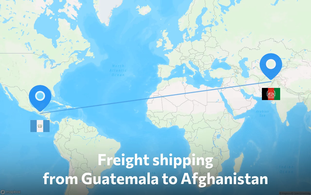 Shipping route from Guatemala to Afghanistan
