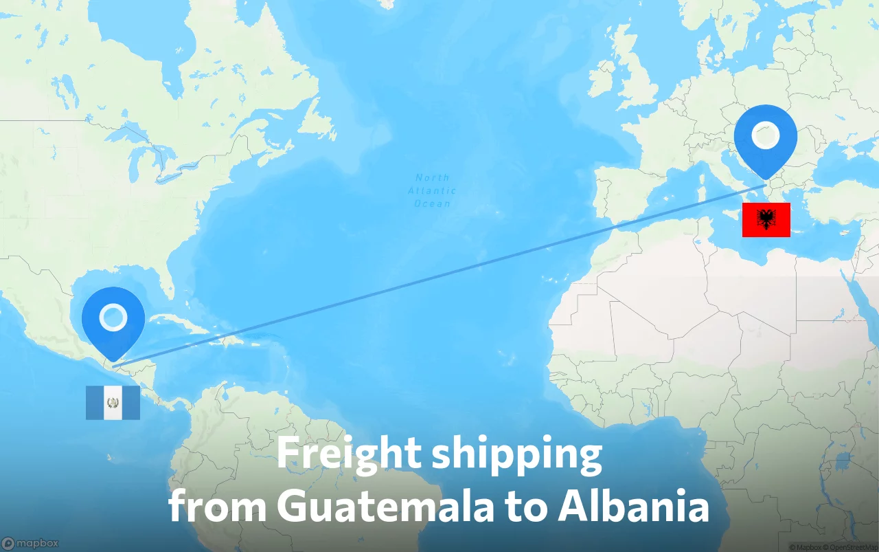 Shipping route from Guatemala to Albania