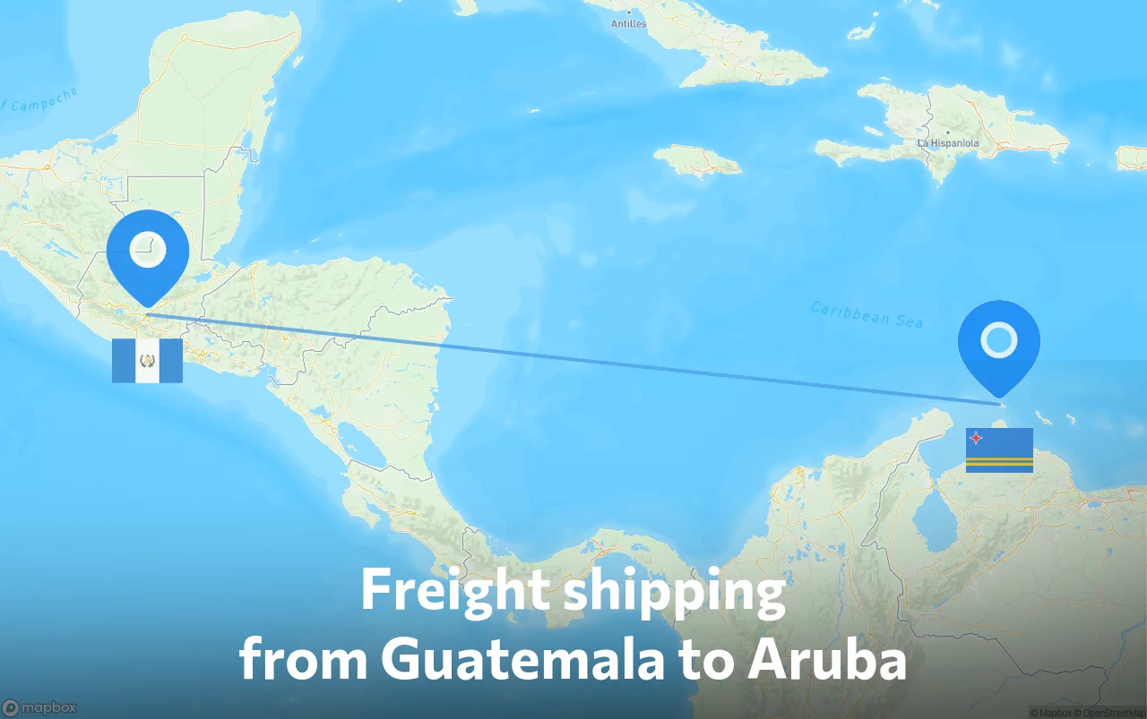 Shipping route from Guatemala to Aruba