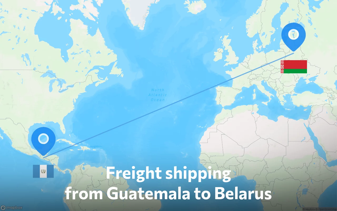 Shipping route from Guatemala to Belarus