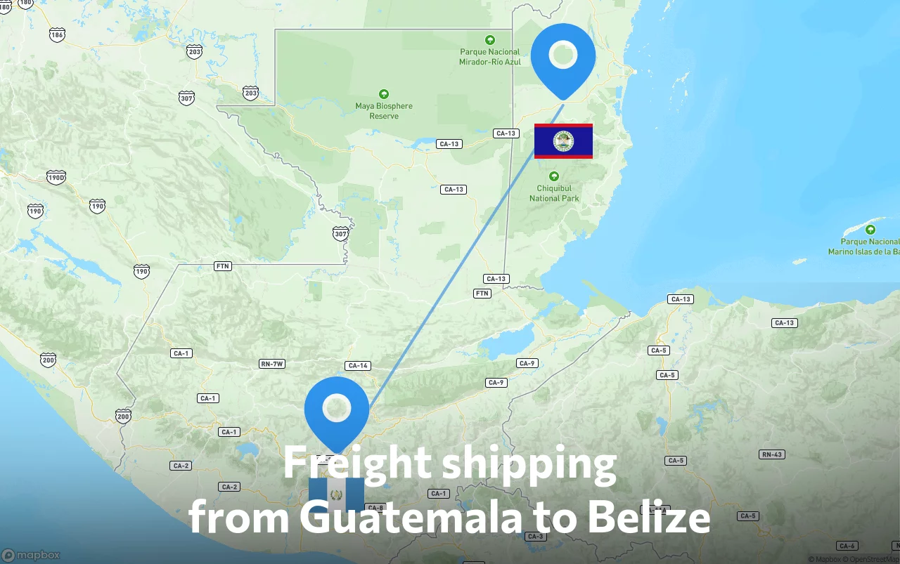 Shipping route from Guatemala to Belize