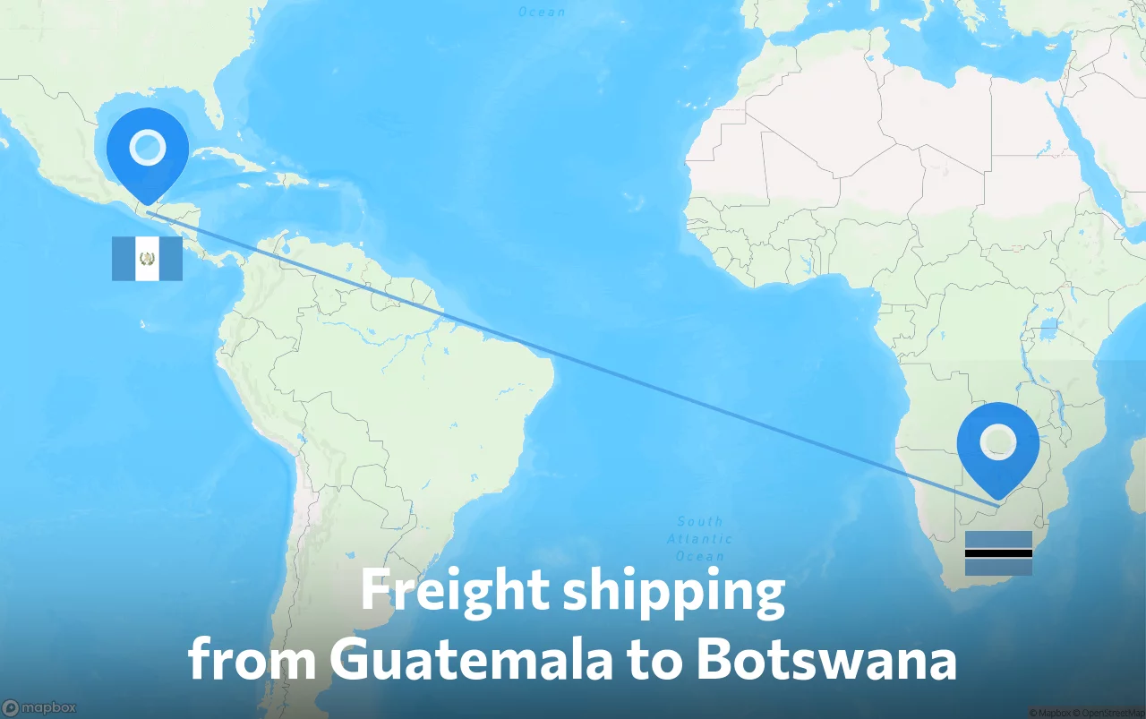Shipping route from Guatemala to Botswana