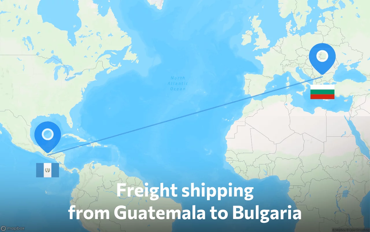 Shipping route from Guatemala to Bulgaria