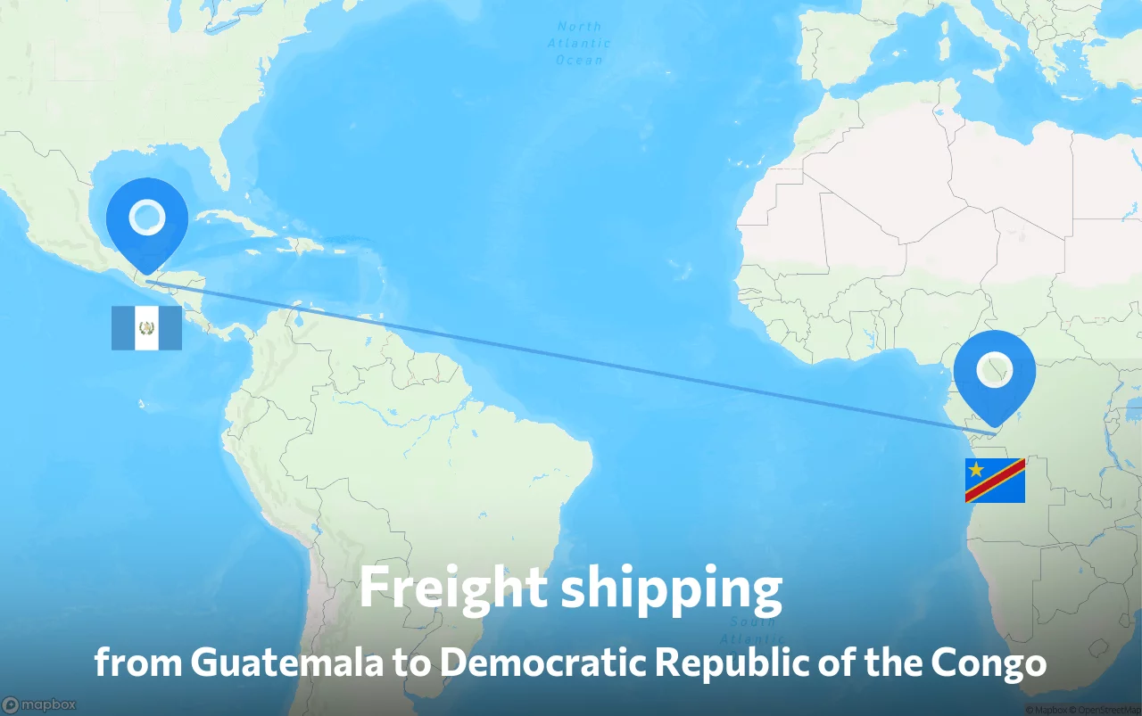 Shipping route from Guatemala to Democratic Republic of the Congo