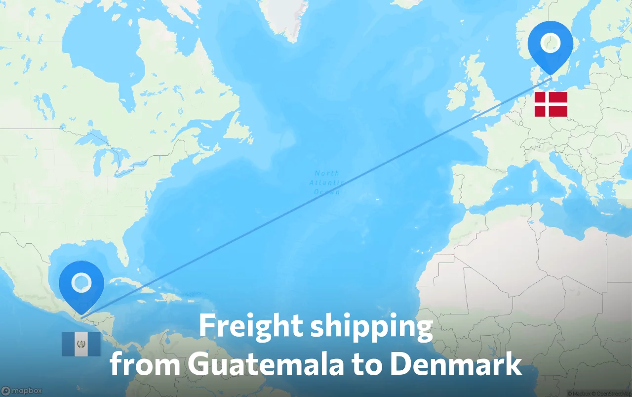 Shipping route from Guatemala to Denmark