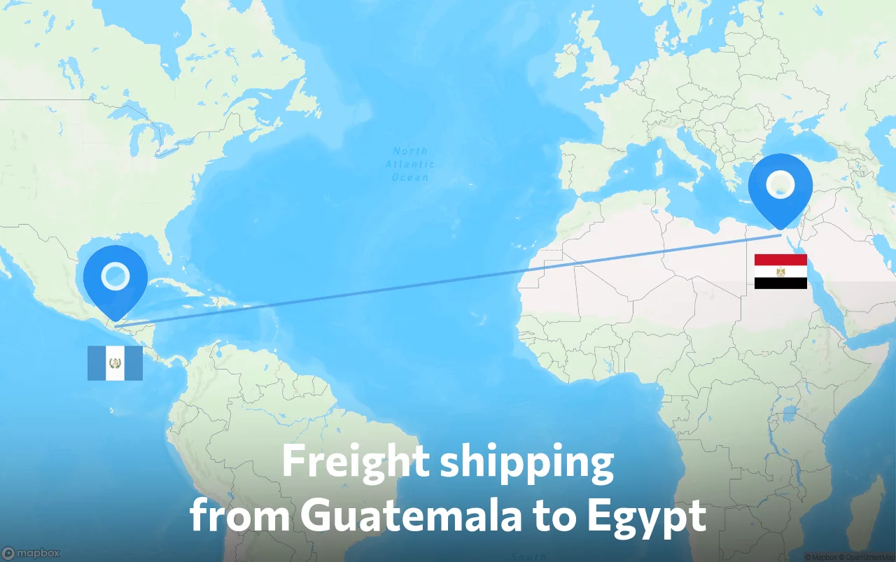 Shipping route from Guatemala to Egypt