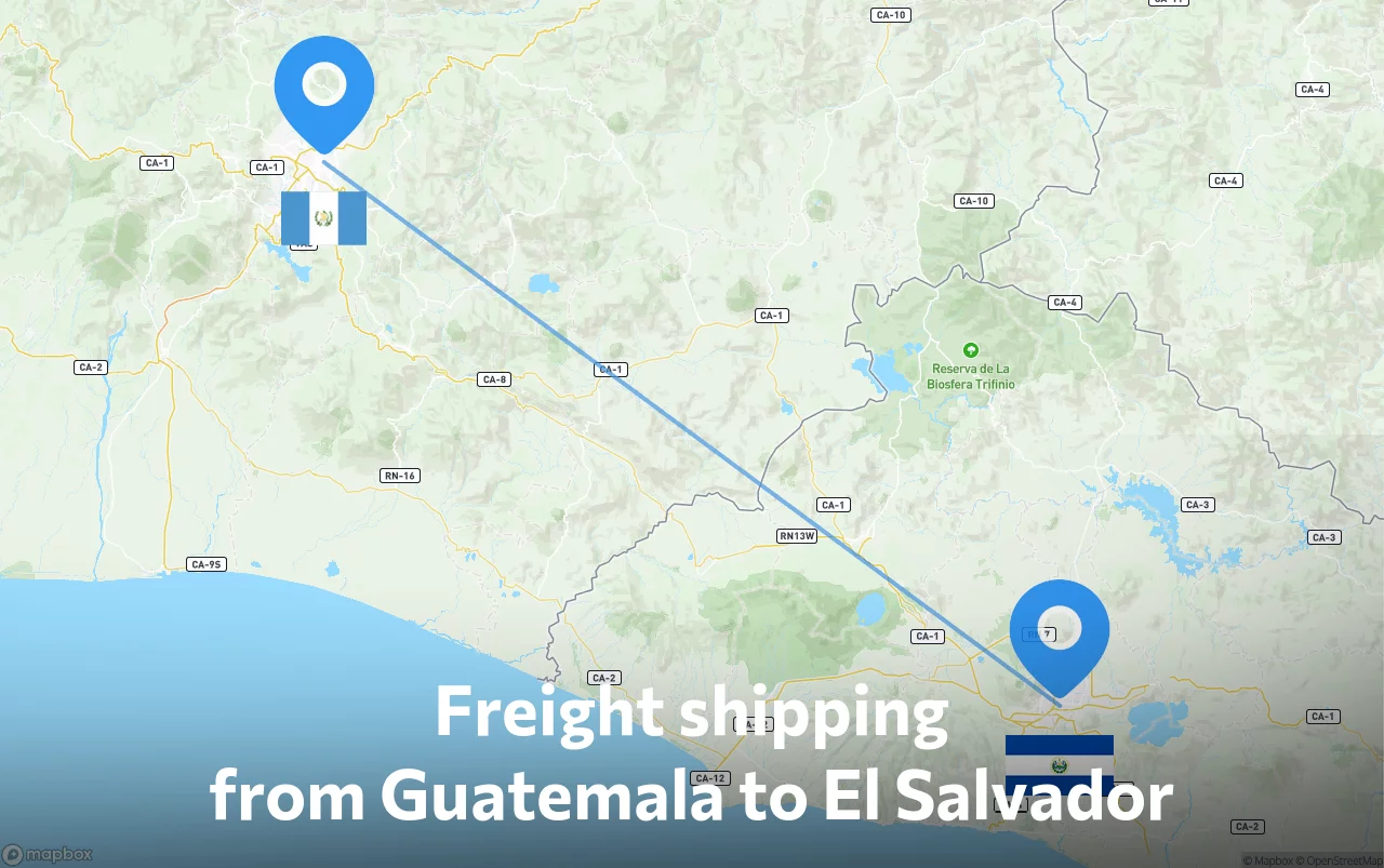 Shipping route from Guatemala to El Salvador