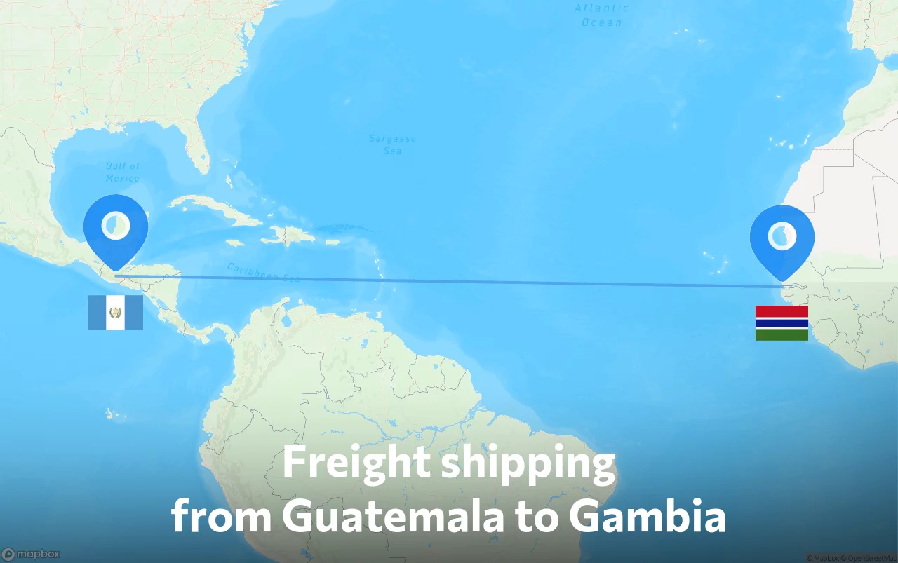 Shipping route from Guatemala to Gambia
