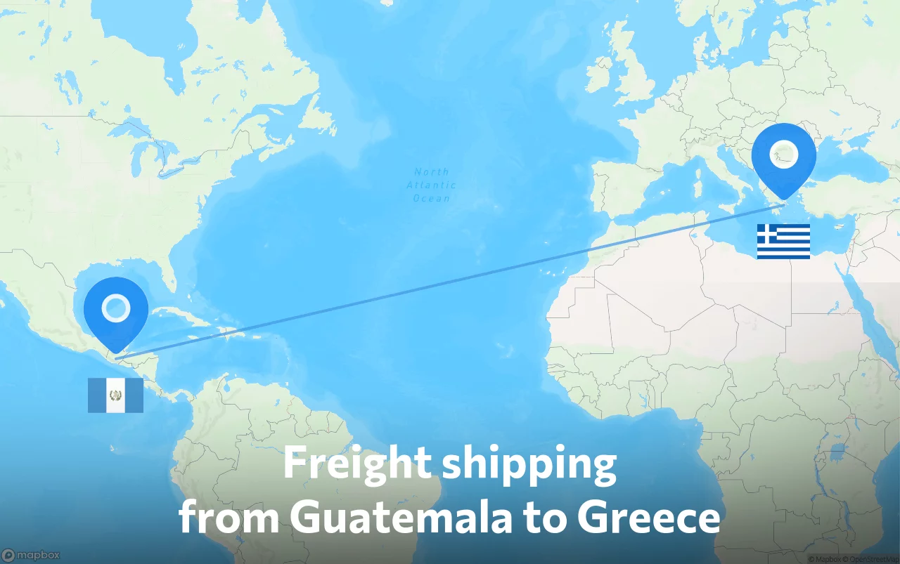 Shipping route from Guatemala to Greece