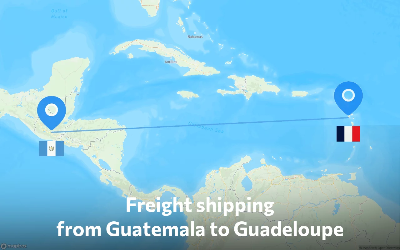 Shipping route from Guatemala to Guadeloupe