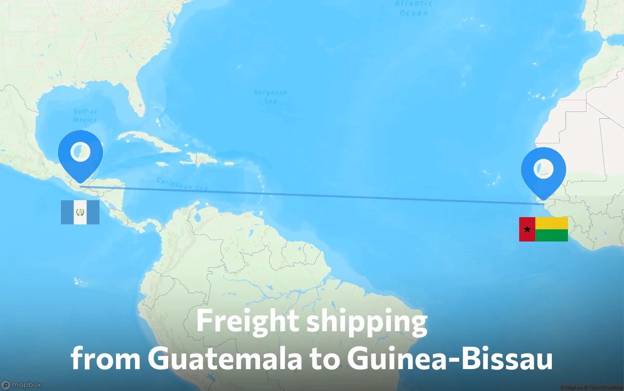 Shipping route from Guatemala to Guinea-Bissau
