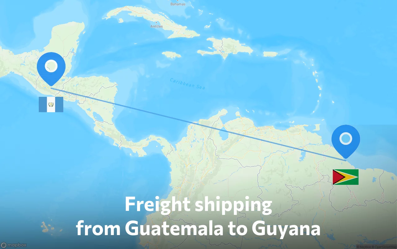 Shipping route from Guatemala to Guyana