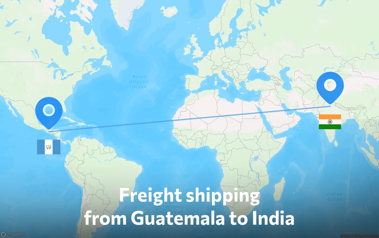 Shipping route from Guatemala to India