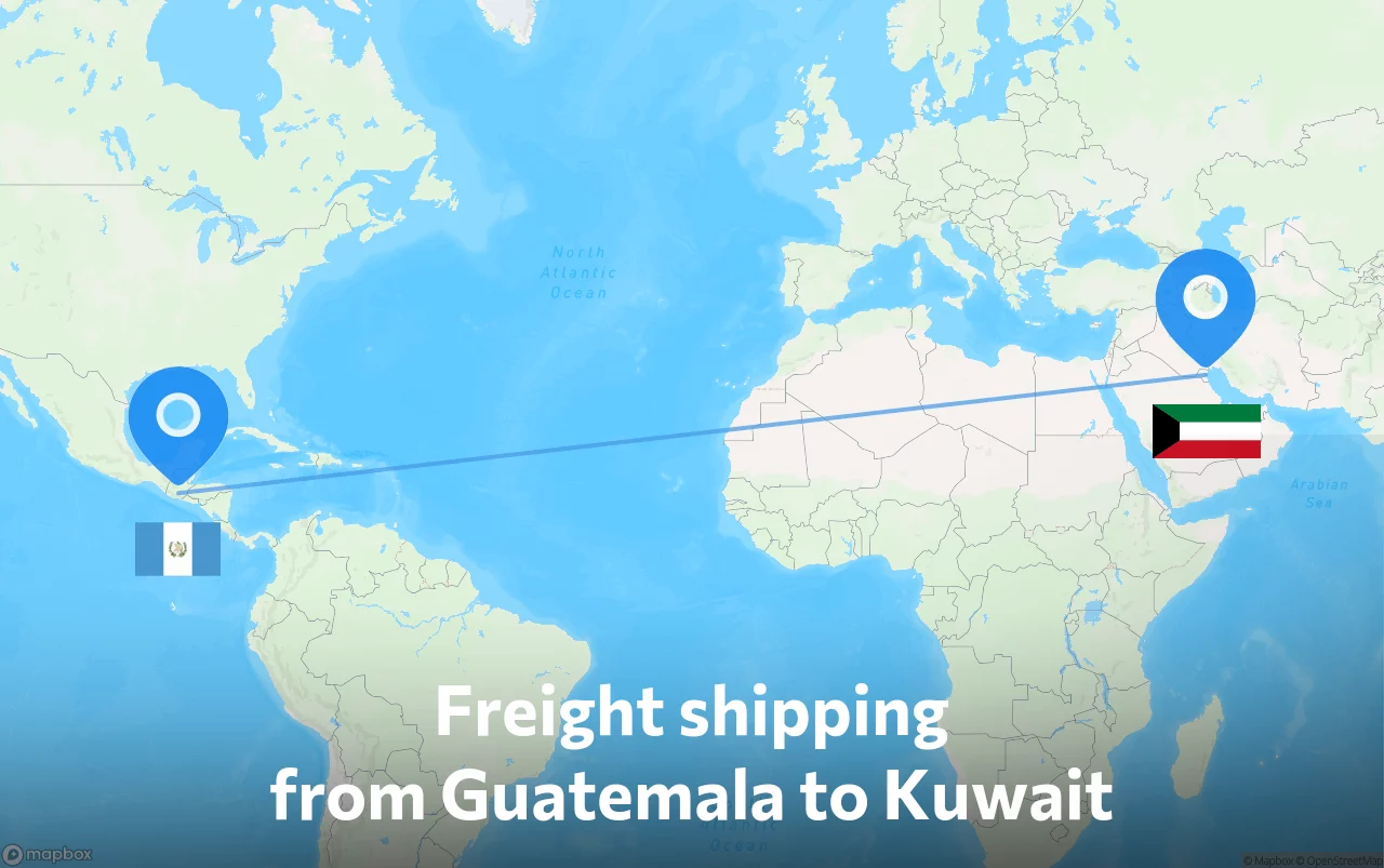 Shipping route from Guatemala to Kuwait