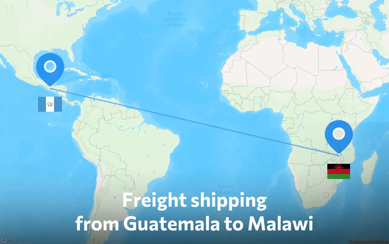 Shipping route from Guatemala to Malawi