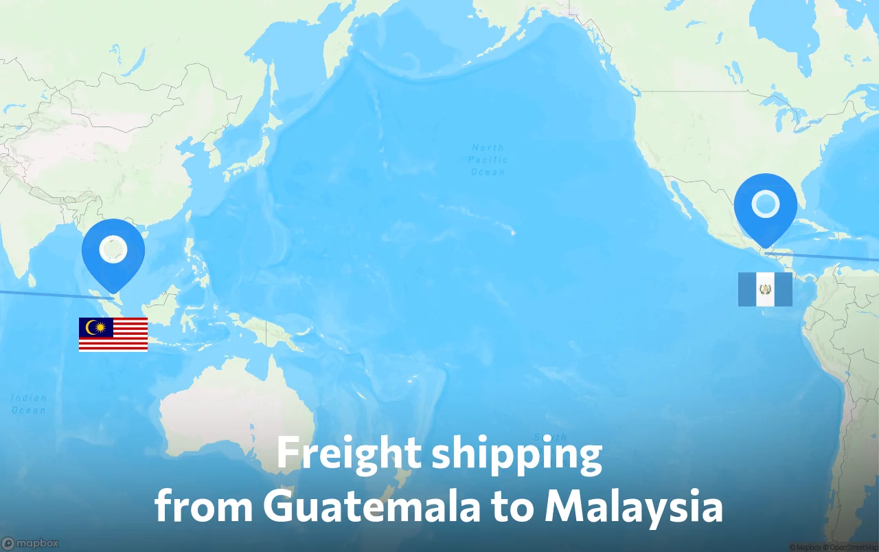 Shipping route from Guatemala to Malaysia