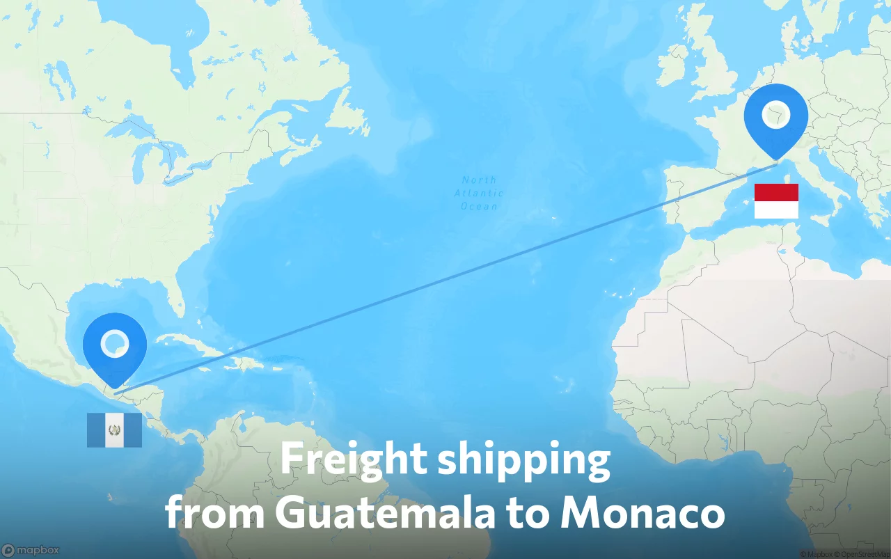Shipping route from Guatemala to Monaco