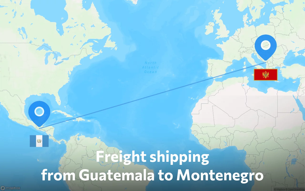 Shipping route from Guatemala to Montenegro