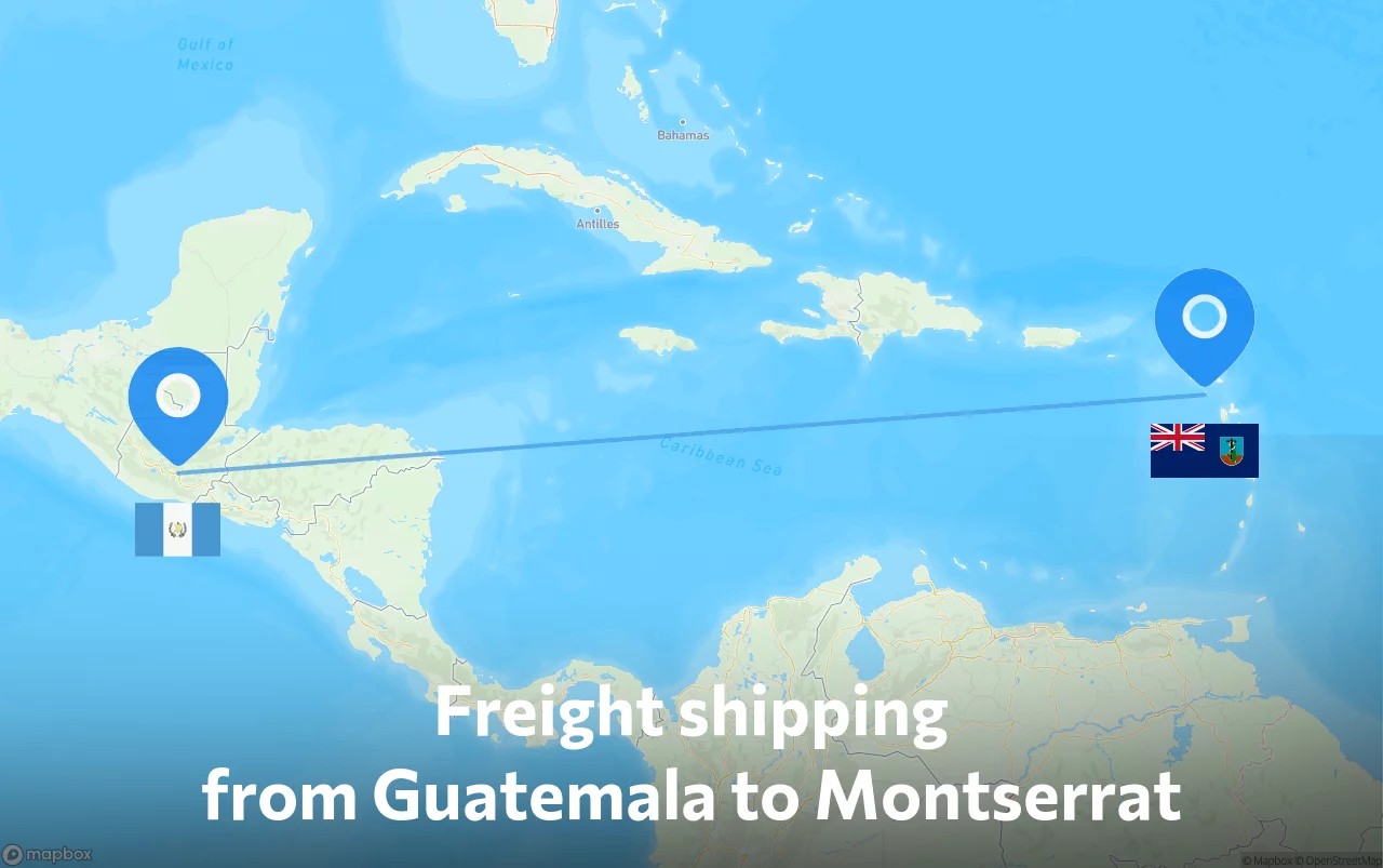 Shipping route from Guatemala to Montserrat