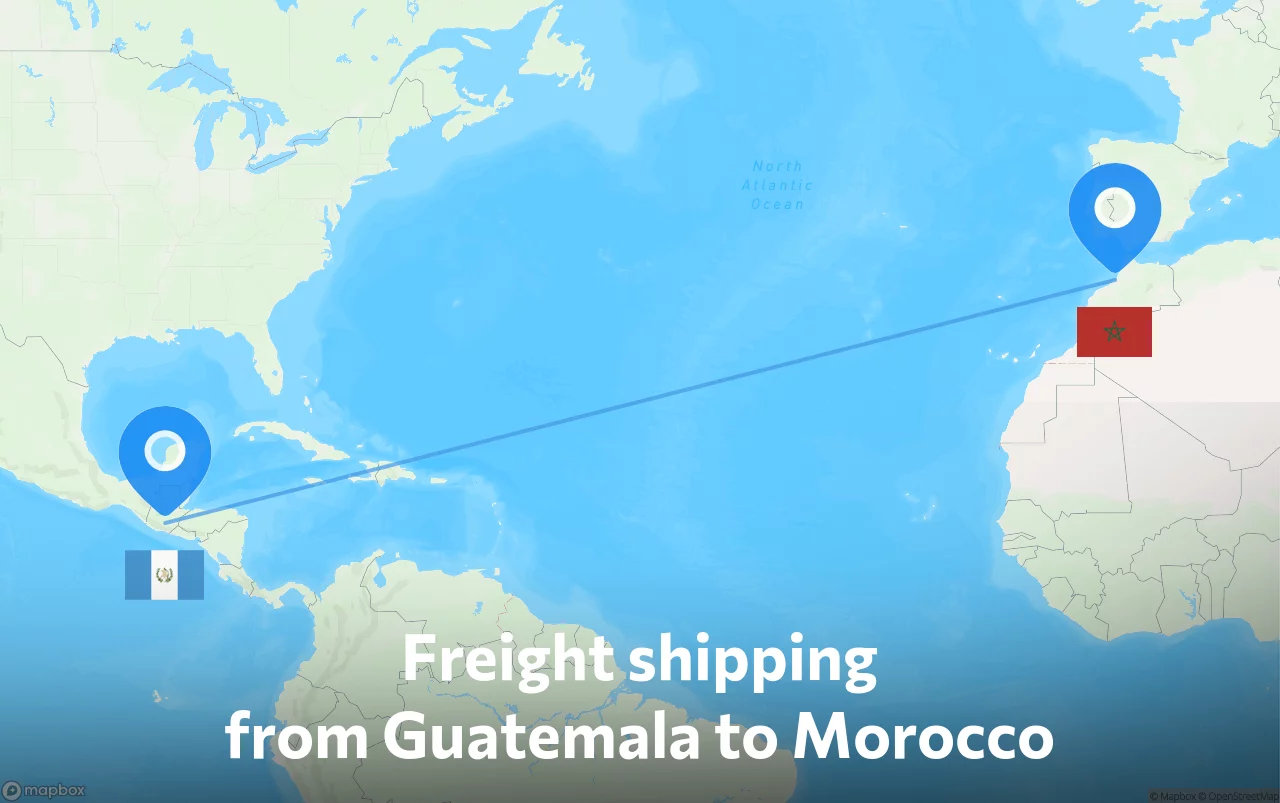 Shipping route from Guatemala to Morocco