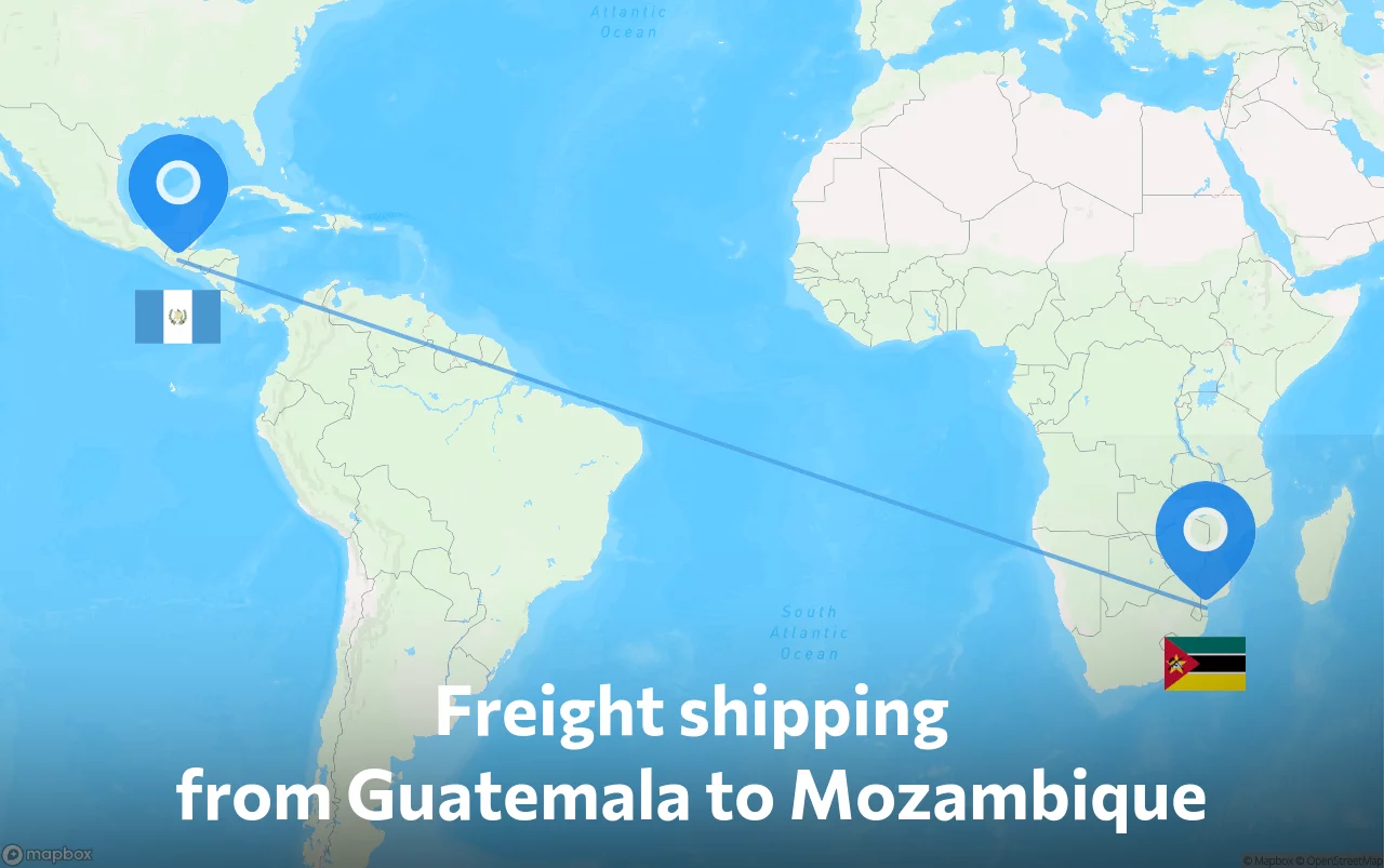 Shipping route from Guatemala to Mozambique